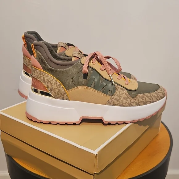 Michael Kors Olive and Pink Patterned Sneakers - Picture 5 of 8